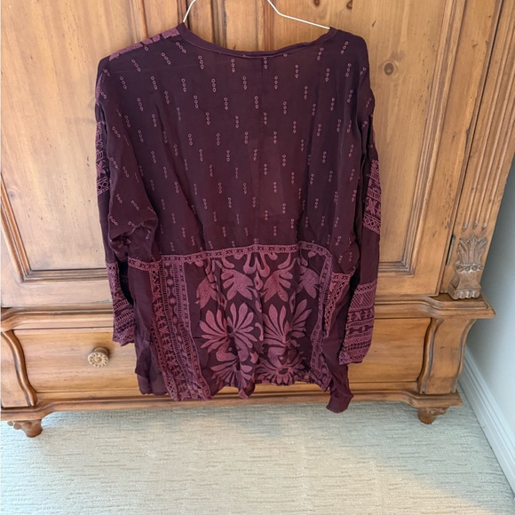 Johnny Was Burgundy Embroidered Blouse - Picture 2 of 5